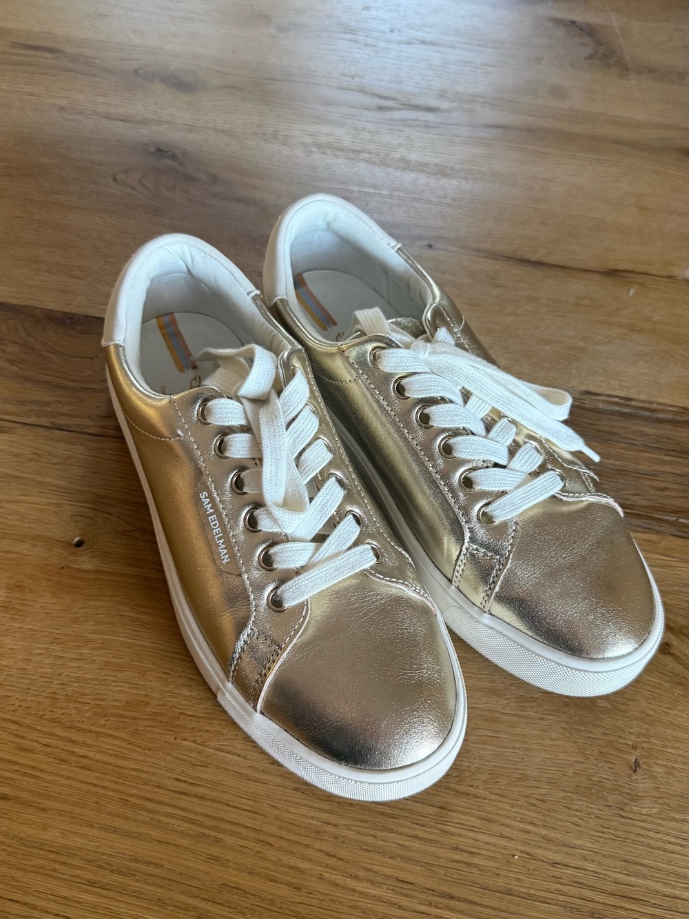 Sam Edelman Gold Metallic Low-Top Sneakers with White Accents